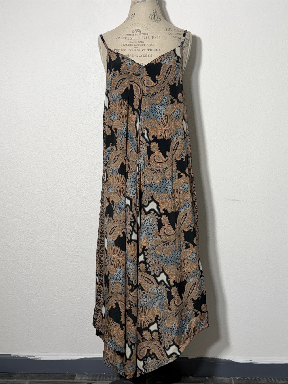 Black Paisley Print Spaghetti-Strap Jumpsuit
